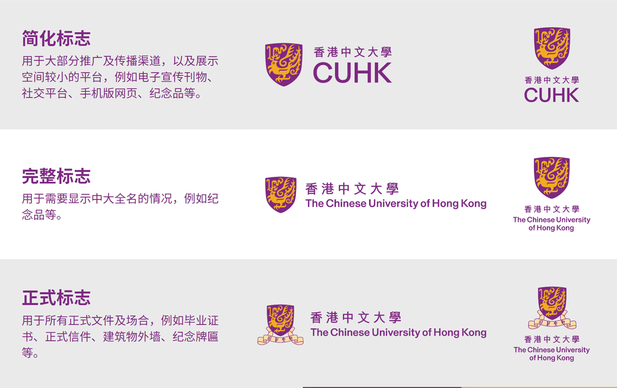 香港中文大學(xué)LOGO圖形設(shè)計(jì)的簡(jiǎn)化版和正式版對(duì)比
